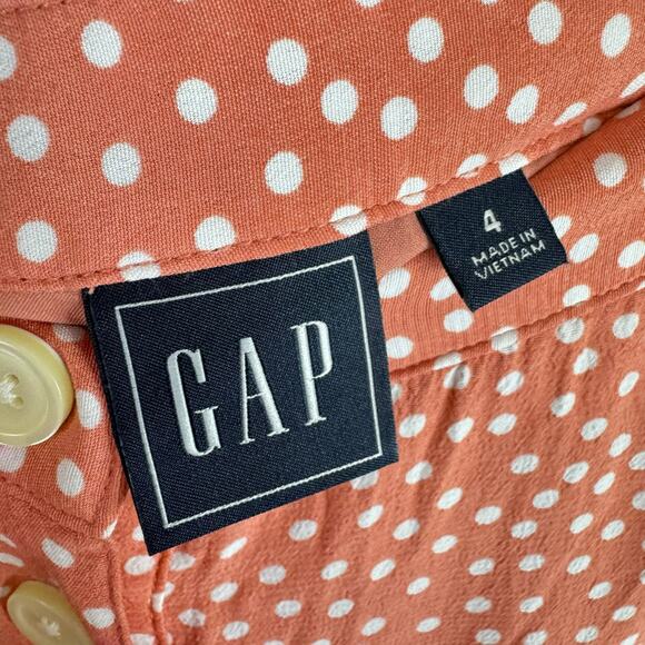 GAP Coral White Polka Dot Lightweight Button Front A-Line Mini Skirt Size 4 - Picture 4 of 5